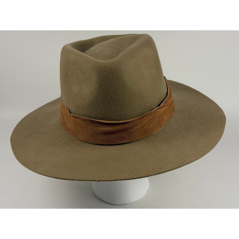 Wyeth 100% Wool Wide Brim Fedora Hat Olive Band One Size